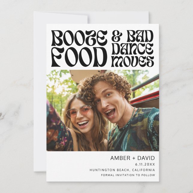 Reserve A Data Casamento Fotográfico Engraçado do Retro aos 70 an (Frente)