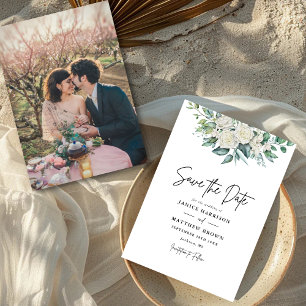 Reserve A Data Casamento Fotográfico Floral de Rosa Verde Branco 