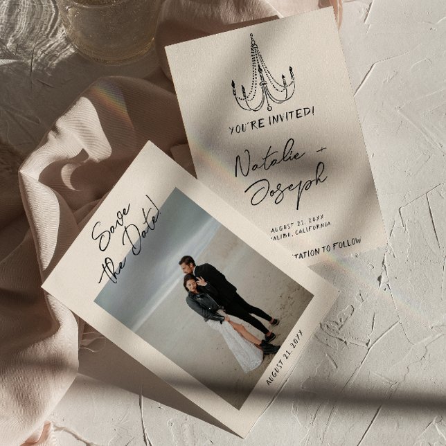 Reserve A Data Casamento Fotográfico Simples com Desenho Escrito  (Criador carregado)