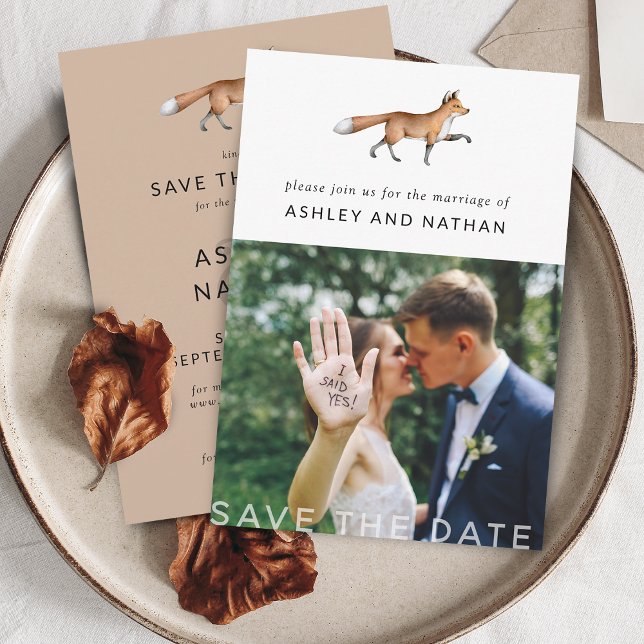 Reserve A Data Casamento Fox Fox Modern Woodland (Modern Woodland Fox Photo Wedding Save The Date)