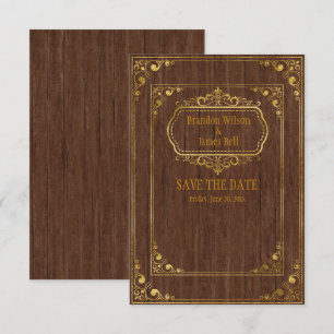 Reserve A Data Casamento Gay Casal Molduras Marrom e Dourado 