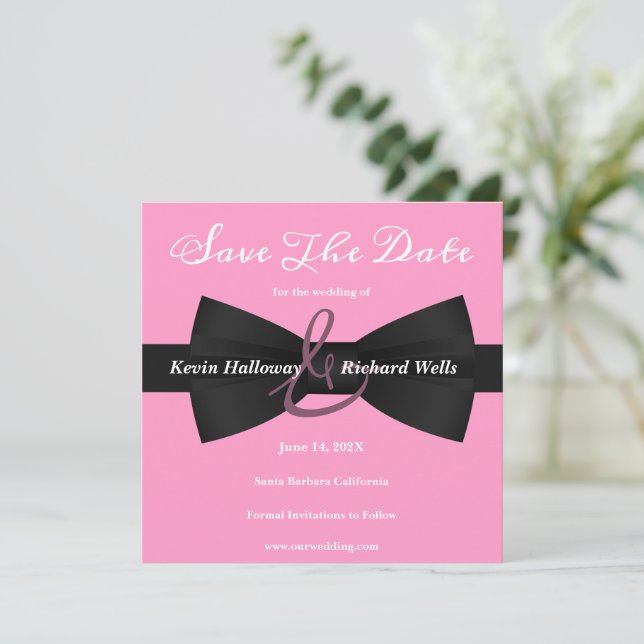 Reserve A Data Casamento Gay de Gravata Preta Chic Salve a Data (Em pé/Frente)