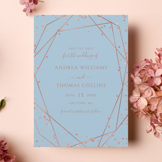 Reserve A Data Casamento Geométrico de Dusty Blue Rosa Dourado co (Criador carregado)