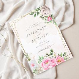 Reserve A Data Casamento Geométrico Dourado Floral Cor-de-Água Ro