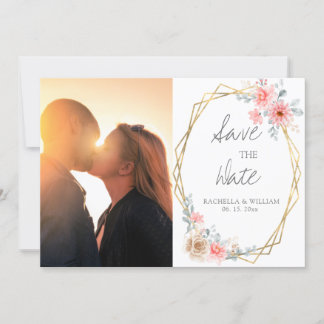 Reserve A Data Casamento Geométrico Dourado Rosa Esbranquiçado