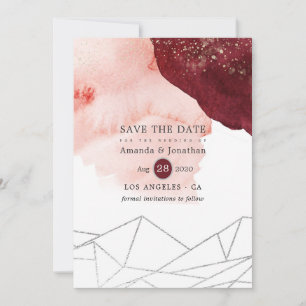 Reserve A Data Casamento Geométrico em Aquarela Burgundy e Blush