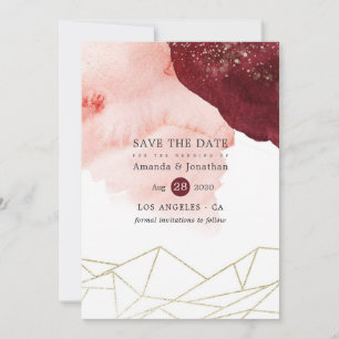 Reserve A Data Casamento Geométrico em Aquarela Burgundy e Blush
