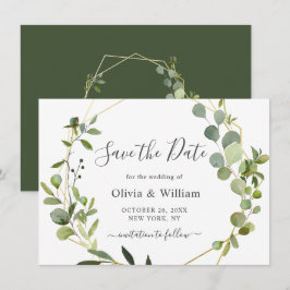 Reserve A Data Casamento Geométrico Floral de Eucalipto Moderno