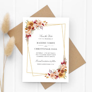 Reserve A Data Casamento Geométrico Floral em Aquarela Vermelho B