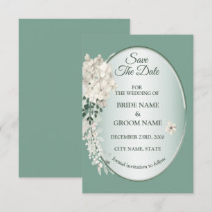 Reserve A Data Casamento Geométrico Floral Verde Jasmine Branco