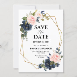 Reserve A Data Casamento Geométrico Rustic Wood Marinho Azul Blus