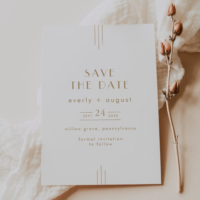 Reserve A Data Casamento Geométrico Simples na Deco da Arte TOTAL (EVERLY Gold Art Deco Simple Geometric Wedding Save The Date)