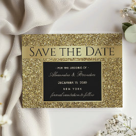 Reserve A Data Casamento Glam Preto e Dourado