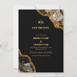 Reserve A Data Casamento Glitter de Geodo de Agato Preto e Dourad