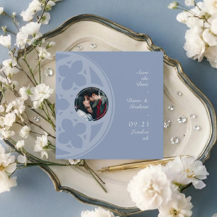 Reserve A Data Casamento Gótico Clássico Minimalista Azul Empoeir