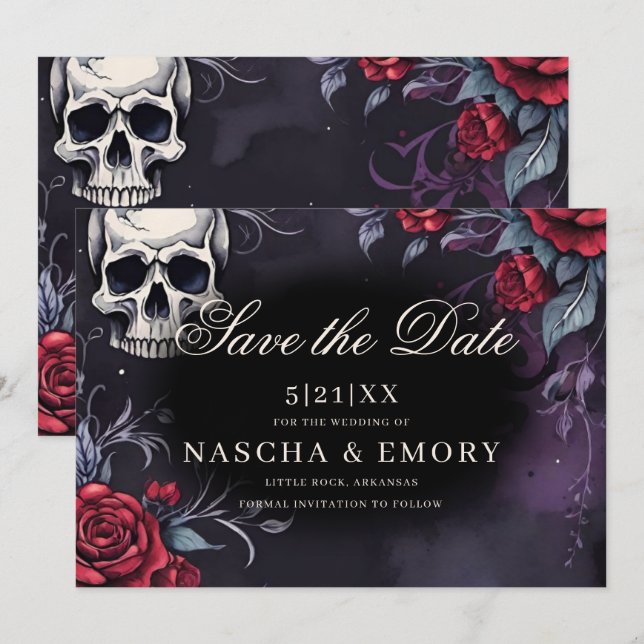 Reserve A Data Casamento Gótico da Catedral Vermelha e Negra Eleg (Frente/Verso)