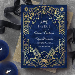 Reserve A Data Casamento Gótico de Halloween com Tarot Azul