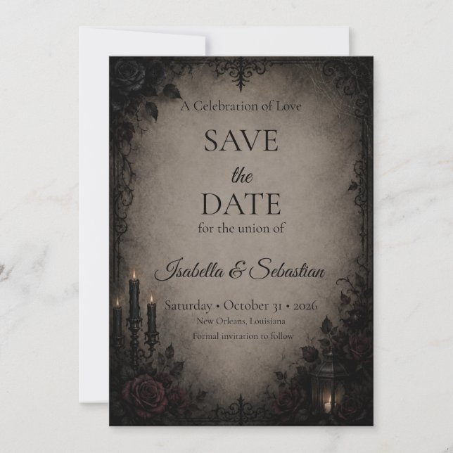 Reserve A Data Casamento Gótico de Romance Sombrio (Frente)