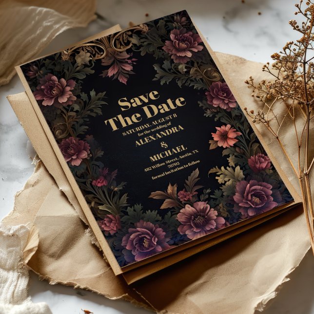 Reserve A Data Casamento Gótico Floral Floral Vitoriano Real (Criador carregado)