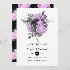 Reserve A Data Casamento Gótico Floral Preto Roxo e Prata