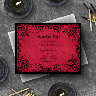 Reserve A Data Casamento Gótico Negro Vermelho