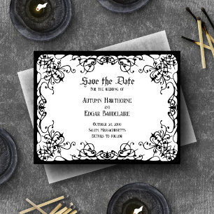 Reserve A Data Casamento Gótico Preto Branco