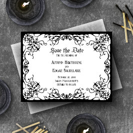 Reserve A Data Casamento Gótico Preto e Branco