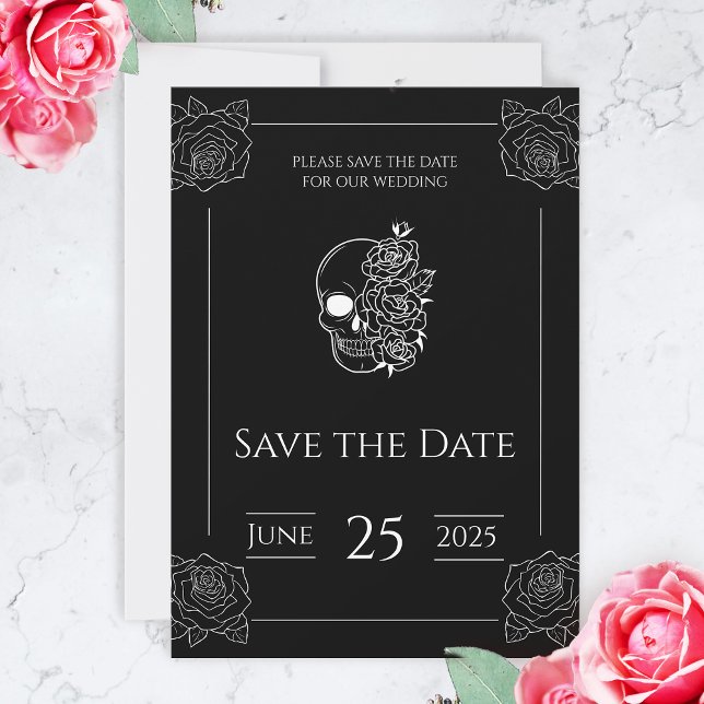 Reserve A Data Casamento Gótico Preto e Branco Salvar a Data (Black And White Tattoo Gothic Wedding Save the Date)