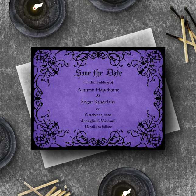 Reserve A Data Casamento Gótico Preto Roxo (Criador carregado)
