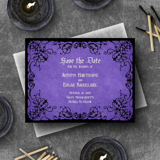 Reserve A Data Casamento Gótico Preto Roxo (Criador carregado)
