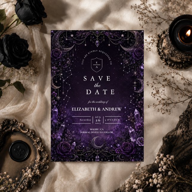 Reserve A Data Casamento Gótico Romântico Roxo (Criador carregado)