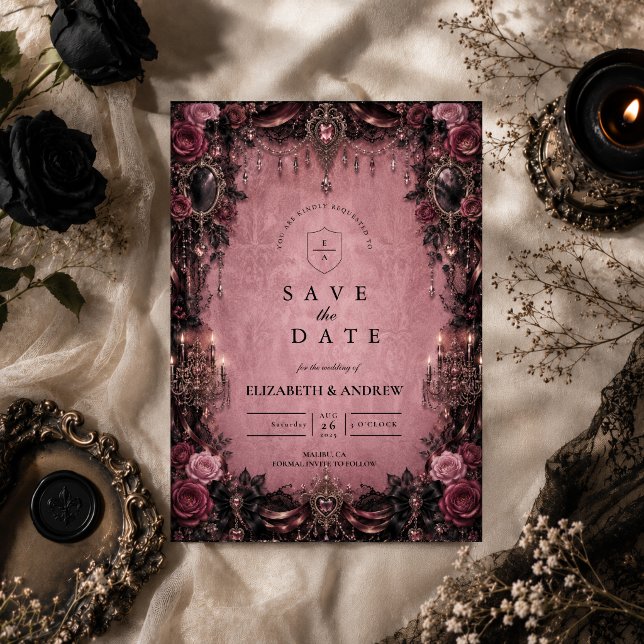 Reserve A Data Casamento Gótico Rosa Caprichoso (Criador carregado)