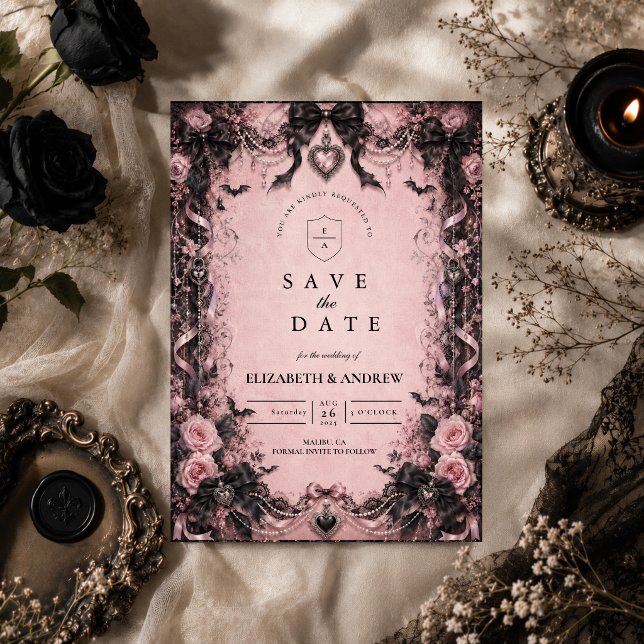 Reserve A Data Casamento Gótico Rosa Elegante (Criador carregado)