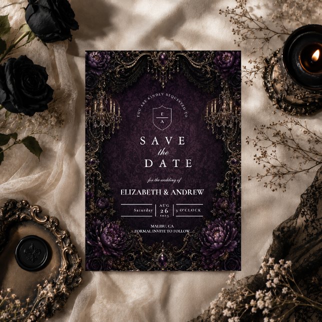 Reserve A Data Casamento Gótico Roxo Elegante (Criador carregado)
