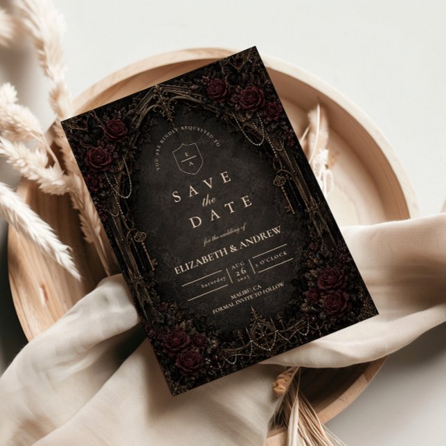 Reserve A Data Casamento Gótico Vitoriano Escuro Ornamentado (Criador carregado)
