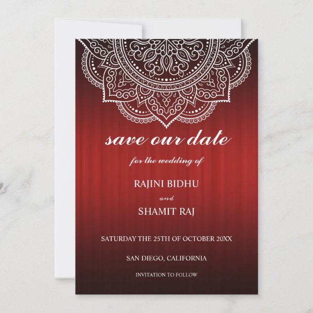 Reserve A Data Casamento Hindu Indígena Elegante Red Paisley (Frente)