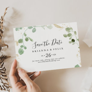 Reserve A Data Casamento Horizontal de Confetti Eucalyptus Dourad