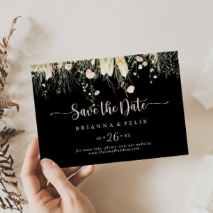 Reserve A Data Casamento Horizontal Verde Boho Wildflower Negro