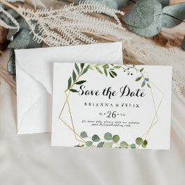 Reserve A Data Casamento Horizontal Verde Tropical Dourado Geomét