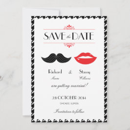 Reserve A Data Casamento Houndstooth com Bigode e Lábios Vermelho