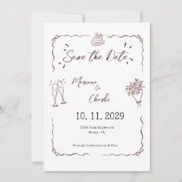 Reserve A Data Casamento Ilustrado Branco Caprichoso