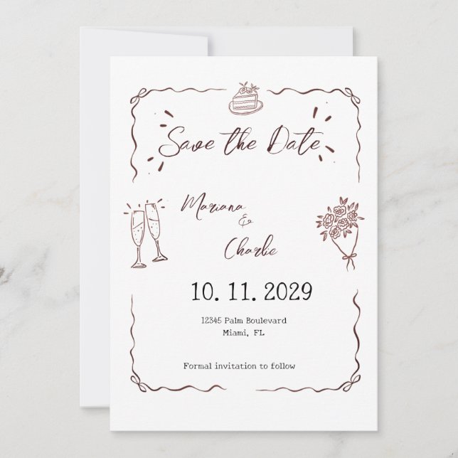 Reserve A Data Casamento Ilustrado Branco Caprichoso  (Frente)