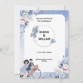 Reserve A Data Casamento Ilustrativo Floral Azul e Branco Suave