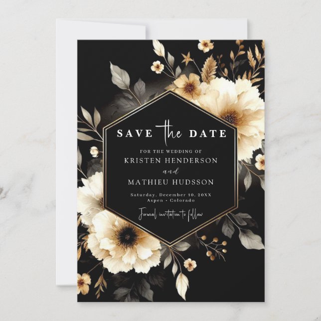 Reserve A Data Casamento Imísico Dourado e Negro Russo (Frente)