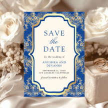 Casamento Indiano com Renda Dourada Azul Real