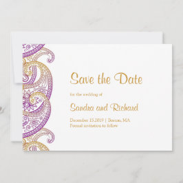 Reserve A Data Casamento Indiano Roxo e Dourado de Paisley
