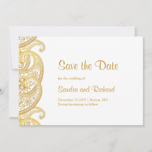 Reserve A Data Casamento Indiano Tradicional Paisley Dourado