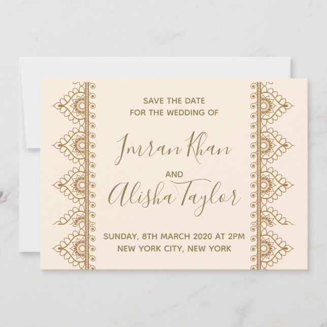 Reserve A Data Casamento índio Mehendi Salve a data hamsa Henna (Frente)