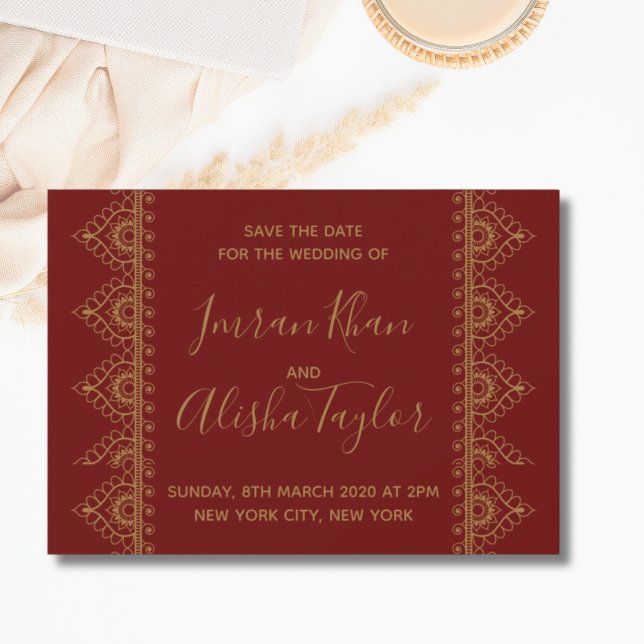 Reserve A Data Casamento índio Mehendi Salve a data hamsa Henna (Mehendi Indian Muslim Wedding Save the date invitation hamsa Henna elegant filigree
)