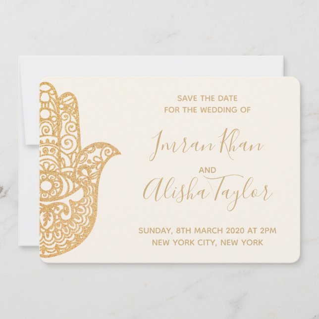 Reserve A Data Casamento índio Mehendi Salve a data hamsa Henna (Frente)